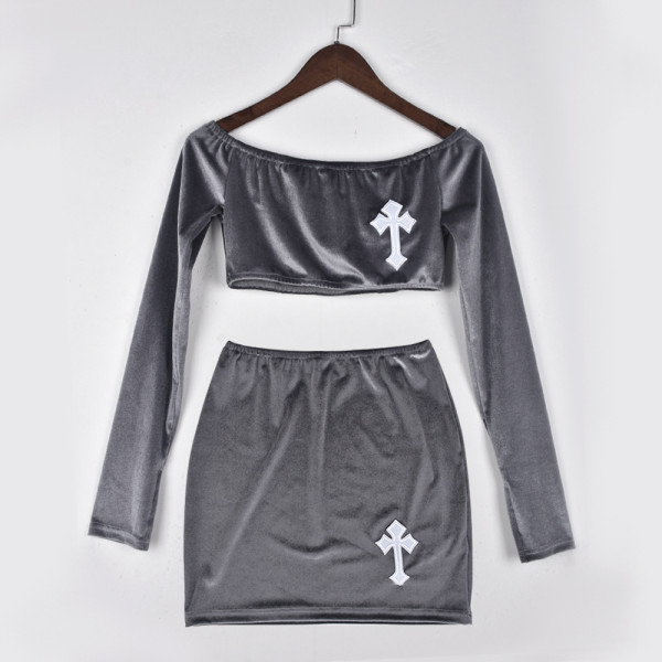 One word neck long sleeve cross halter skirt suit women