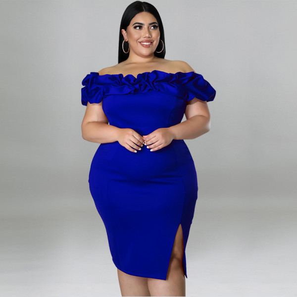 Sexy lotus leaf pile collar package hip dress dress