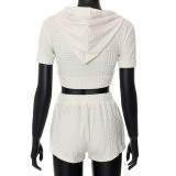 Hooded Zipper Short Sleeve Shorts Sports Casual Two Piece Women's