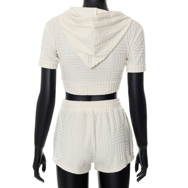Hooded Zipper Short Sleeve Shorts Sports Casual Two Piece Women's