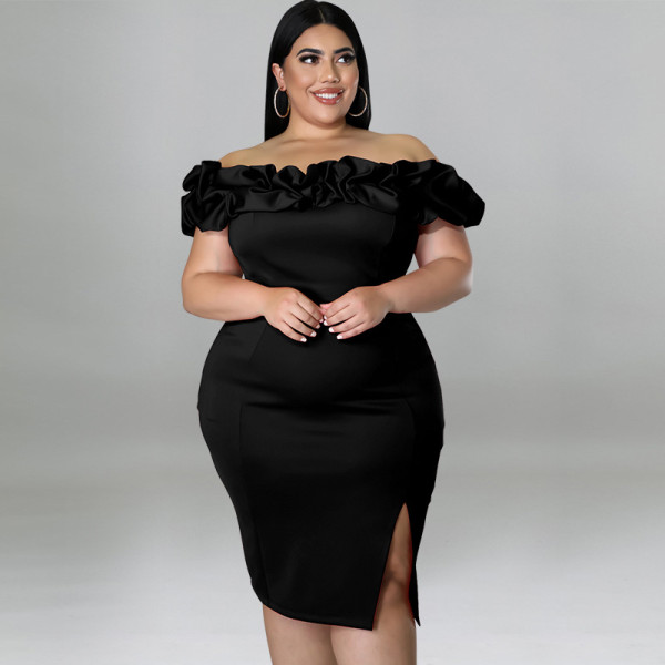 Sexy lotus leaf pile collar package hip dress dress
