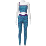 Printed Sexy Sling High Waist Hips Tight Pants Set