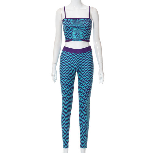 Printed Sexy Sling High Waist Hips Tight Pants Set