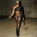 Fashion Sexy Hot Girl Beach Dress Slanted Shoulder Single Sleeve Perspective Slim Dress