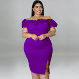 Sexy lotus leaf pile collar package hip dress dress
