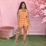 Sling Print Sleeveless Long Cape Three-Piece Set