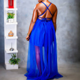 Women's Deep V Sling Strap Dress Sexy Fashion Backless Mesh Long Dress