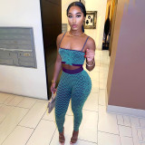 Printed Sexy Sling High Waist Hips Tight Pants Set