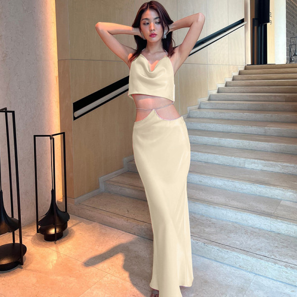 Fashion Sexy Backless Tube Top Slim Skirt Set