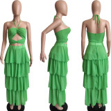 Chiffon Wrap Chest Tie Cake Dress Long Dress