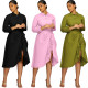 Solid Color Gathered Tank Dress Shawl Short Jacket Suit
