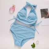 Solid Color Sexy High Waist Strap Bikini