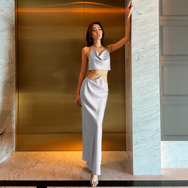Fashion Sexy Backless Tube Top Slim Skirt Set