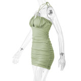 Sexy Cross Tie Cutout Pleated Tube Top Skirt
