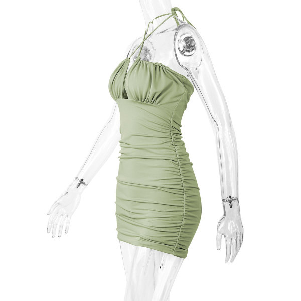 Sexy Cross Tie Cutout Pleated Tube Top Skirt