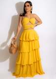 Chiffon Wrap Chest Tie Cake Dress Long Dress