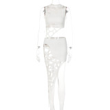 Round Neck Sleeveless Crop Top Slim Fit Cutout Skirt Set