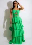 Chiffon Wrap Chest Tie Cake Dress Long Dress