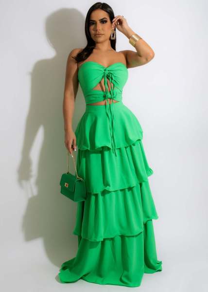 Chiffon Wrap Chest Tie Cake Dress Long Dress