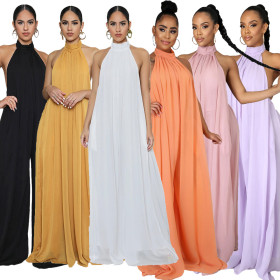chiffon loose halterneck jumpsuit