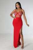 Paneled Mesh Special Hot-Drilled Multi-Color Multi-Size Dress