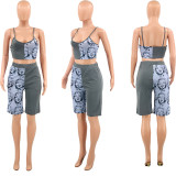 Colorblock Sling Print Loose Wide Leg Two-Piece Set