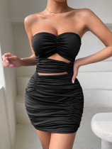 Women's pleated dress sexy tube top hollow bag hip skirt