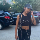 Printed Crew Neck Sleeveless Crop Tank Top T-Shirt Casual Top