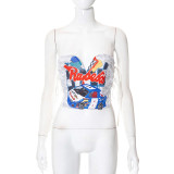 Casual Print Fishbone Strap Slim Fit Tube Top