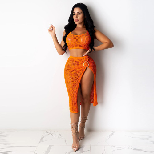 Mesh Sheer Skirt Suit Tube Top Sexy Multicolor Beach Skirt Two Piece Set