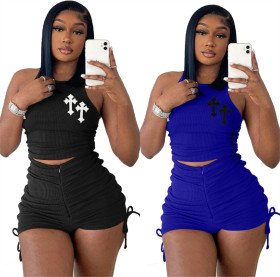 Fashion thickened milk silk small pit strip set two-piece set