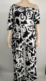 Plus Size Sexy Print Lace Up Fashion Jumpsuit