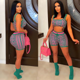 Multicolor Contrast Sexy Tank Top Shorts Two-Piece Set