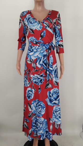 Women's Fashion Printed V-Neck High Waist Swing Dress