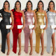 Women's Slanted Collar One Shoulder Long Sleeve Irregular Split Long Skirt Dress