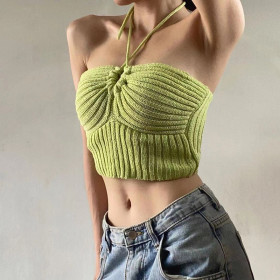 Fashion lace-up neckline slim sexy navel hot girl vest female
