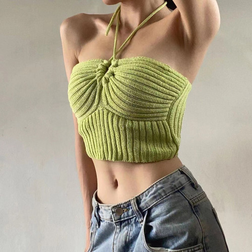 Fashion lace-up neckline slim sexy navel hot girl vest female