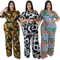 Plus Size Sexy Print Lace Up Fashion Jumpsuit