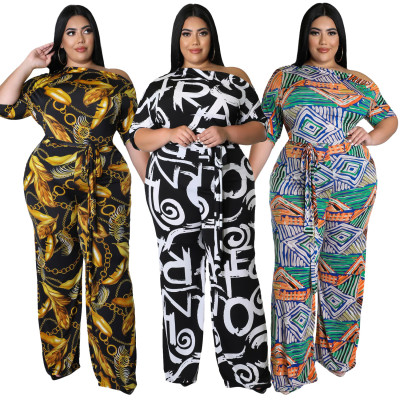 Plus Size Sexy Print Lace Up Fashion Jumpsuit