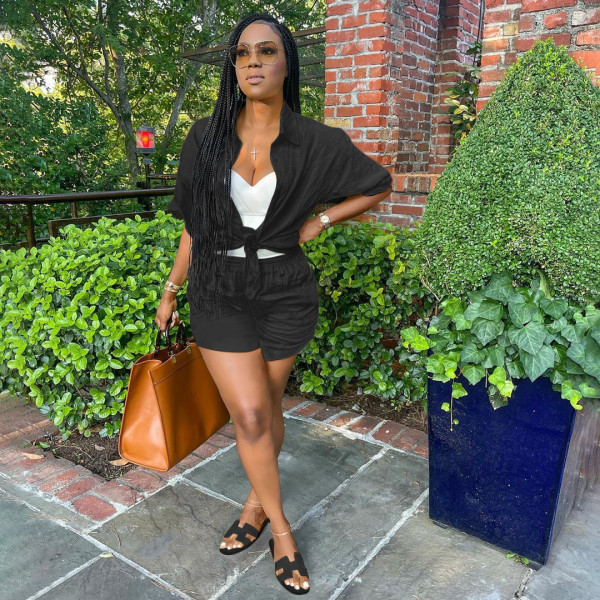 solid color shirt shorts two-piece set