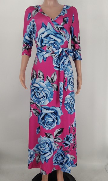 Women's Fashion Printed V-Neck High Waist Swing Dress