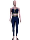 Letter Print Sexy Camisole Sleeveless Tank Top V-Neck Two-Piece Set