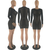 Fashionable Sexy O Neck Hollow Mesh Dress
