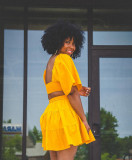Solid Square Neck Cutout Ruffle Dress