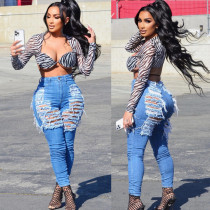 women's high waist stretch ripped jeans