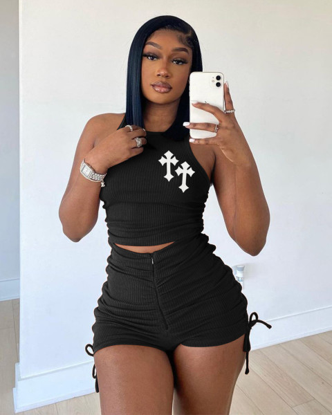 Fashion thickened milk silk small pit strip set two-piece set
