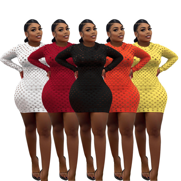 Fashionable Sexy O Neck Hollow Mesh Dress