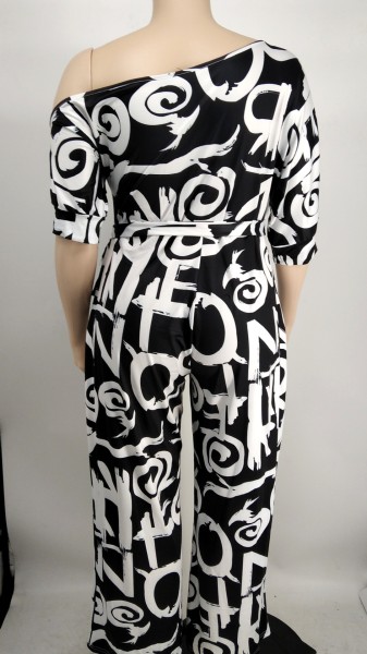 Plus Size Sexy Print Lace Up Fashion Jumpsuit