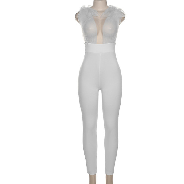 Women's sexy low-cut fashion open back slim bag hip one-piece casual pants women
