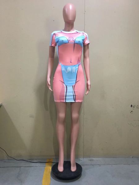 Positioning printing underwear outer wear visual effect multicolor dress